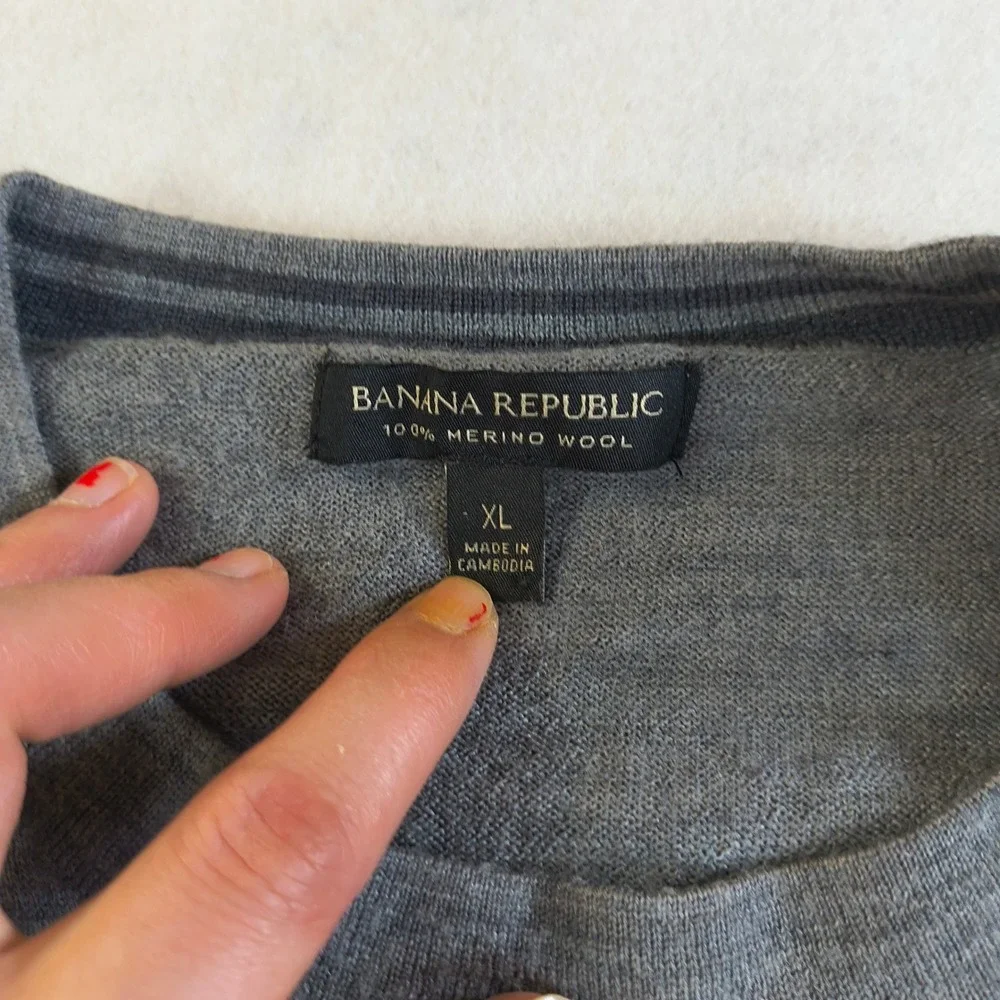 Banana Republic Gray Crew Neck 100% Merino Wool‎ Sweater XL